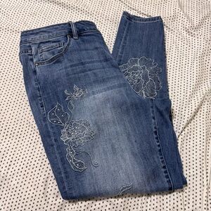 Lane Bryant Embroidered Flower Denim Blue Skinny Jeans